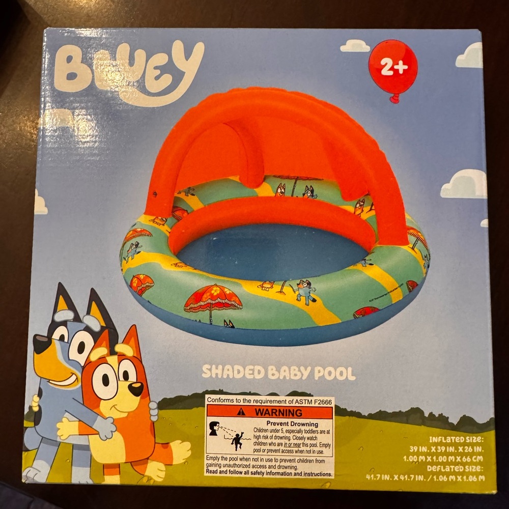 New Bluey Shaded Baby Pool - Orange and Blue